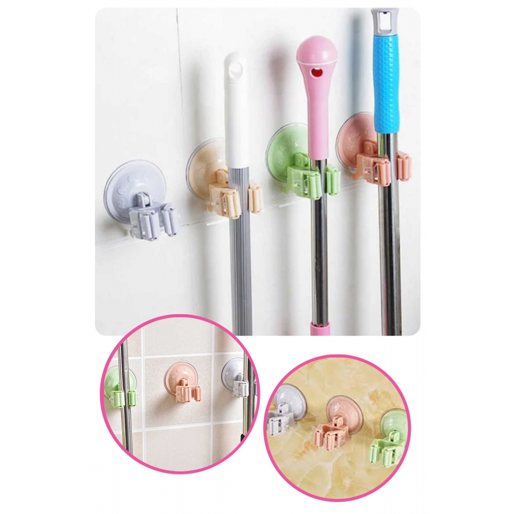 Vantuzlu Fırça ve Mop Tutucu Askı (2 Adet)