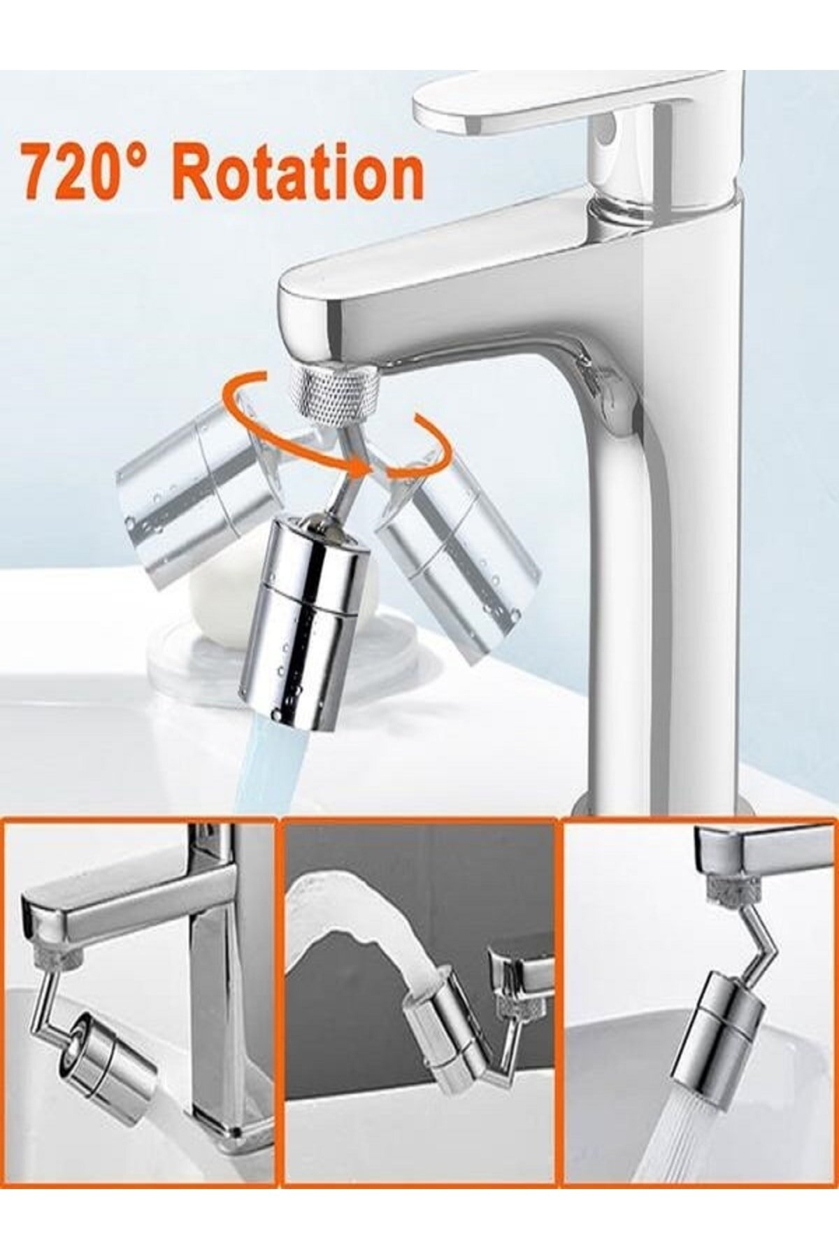 720 Derece Paslanmaz 2 Fonksiyonlu, Oynar Başlıklı Tasarruflu Tazyik Yapıcı Musluk Ucu Uzatıcı