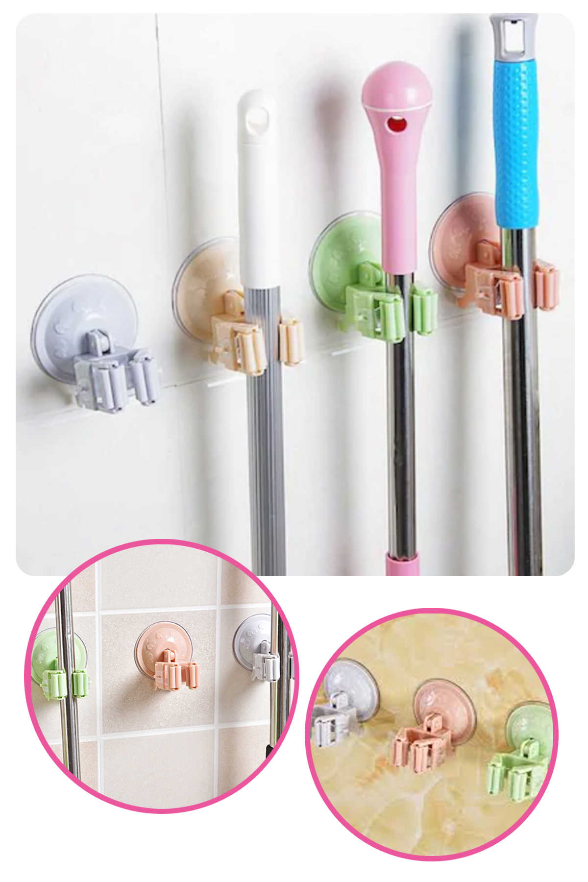 Vantuzlu Fırça ve Mop Tutucu Askı (2 Adet)