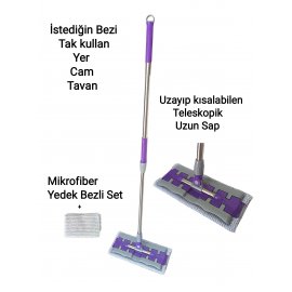 Bez Tak mop Sihirli Mop Temizlik Seti Yedek Bez, Istediğin Bezi Tak Kullan, Yer Duvar Tavan Mopu