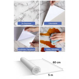 Avrupa gri mermer Desenli Mutfak Tezgah Üstü Fayans Kaplama Yapışkanlı Folyo 5 Metre