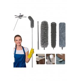 3 Farklı Başlıklı Mikrofiber Anti-statik Bükülebilir Teleskopik Köşe Bucak Toz Alma Püskülü tozalmaseti